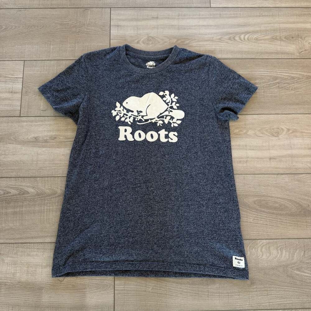 Roots Canada Beaver Logo Tee Womens M Navy